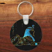 Egyptische Sphinx over hiërogliefen Blue crystal e Sleutelhanger (Voorkant)