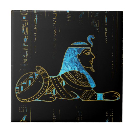 Egyptische Sphinx over hiërogliefen Blue crystal e Tegeltje (Voorkant)