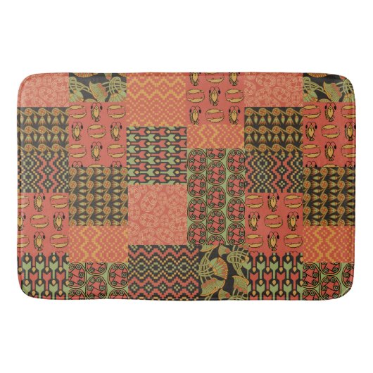 Egyptische stam Faux Patchwork Red Green Black Badmat (Voorkant)