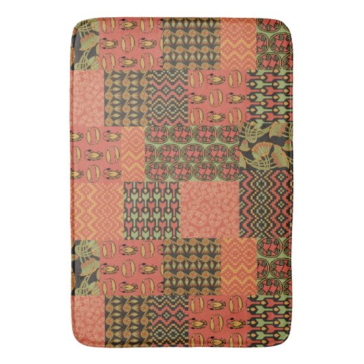 Egyptische stam Faux Patchwork Red Green Black Badmat (Voorkant Verticaal)