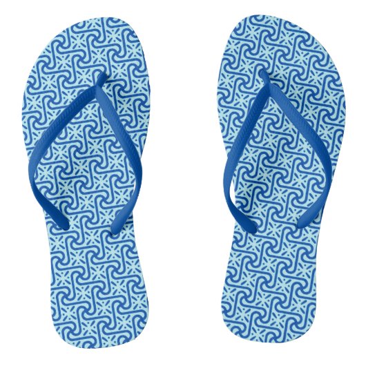 Egyptische Tegel Patroon, Turquoise en kobaltblauw Teenslippers (Voetbed)