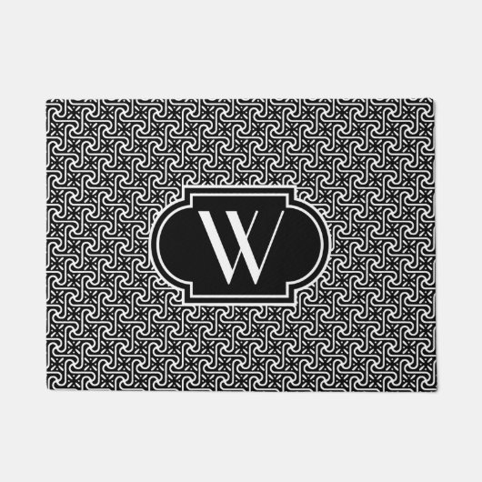 Egyptische tegel zwart-wit met monogram deurmat (Voorkant)