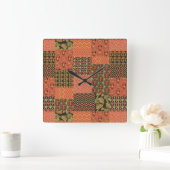 Egyptische Tribal Faux Patchwork Vierkante Wandklo Klok (Huis)
