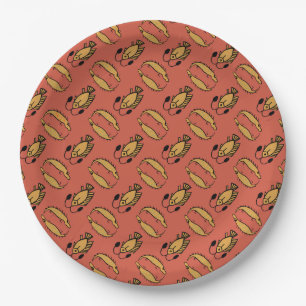 Egyptische vis en krokodil op rood papier Bord