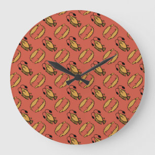 Egyptische vis en krokodil, rode ronde wandklok