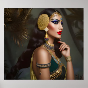 Egyptische vrouw Exotic Gold green jurk blue jewel Poster