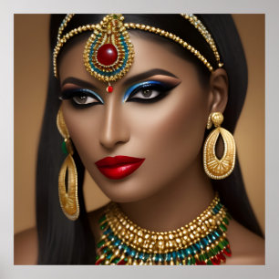 Egyptische vrouw Exotisch goud groene sieraden  Poster