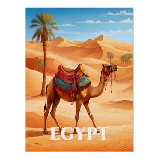 Egyptische Woestijn Kameel Reisposter Perfect Poster (Voorkant)