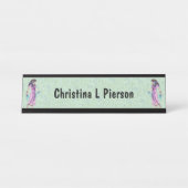 Egyptische Woman Gold Jewelry Roze Dress Green Bureau Naambordje (Voorkant)