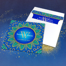 Egyptische Zon Schittering Teal Goud Monogram
