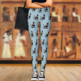 Egyptische zwarte kat met patroon stoffig blauw leggings