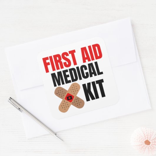 EHBO medische uitrusting Vierkante Sticker (Envelop)