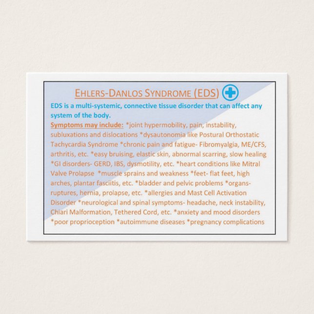 Ehlers Danlos Syndroom EDS informatiekaart Visitekaartje (Voorkant)
