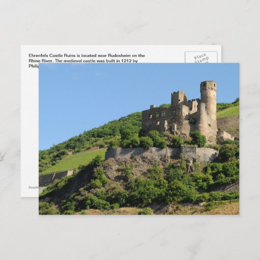 Ehrenfels Castle Ruins - Rhine River - Duitsland Briefkaart (Voorkant / Achterkant)