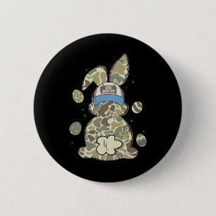 Ei Bunny Met Cap Camo Jacht Jongens Meisjes Gelukk Ronde Button 5,7 Cm