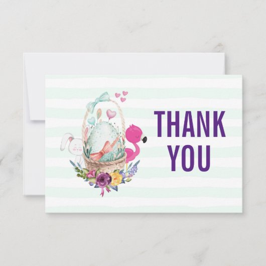 Ei in een mandje met Flamingo en Bunny Dank u Kaart (Voorkant)