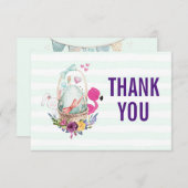 Ei in een mandje met Flamingo en Bunny Dank u Kaart (Voorkant / Achterkant)
