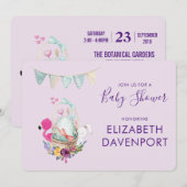 Ei in een mandje met Flamingo en Bunny Shower Kaart (Voorkant / Achterkant)