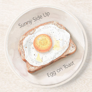 Ei met de dooier boven op toast zandsteen onderzetter