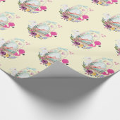 Ei, Roze Flamingo & Bunny, Waterverf Patroon Cadeaupapier (Hoek)