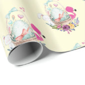 Ei, Roze Flamingo & Bunny, Waterverf Patroon Cadeaupapier (Rol Hoek)