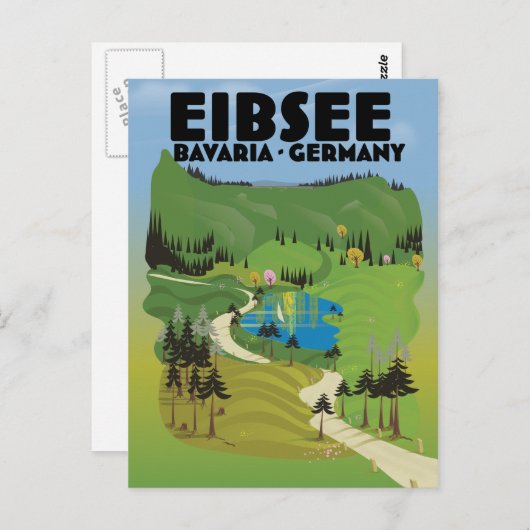 Eibsee Duitsland reisposter. Briefkaart (Voorkant / Achterkant)