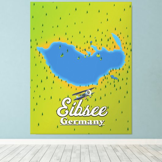 Eibsee Duitsland reisposter. Canvas Afdruk (Insitu (Houten vloer))