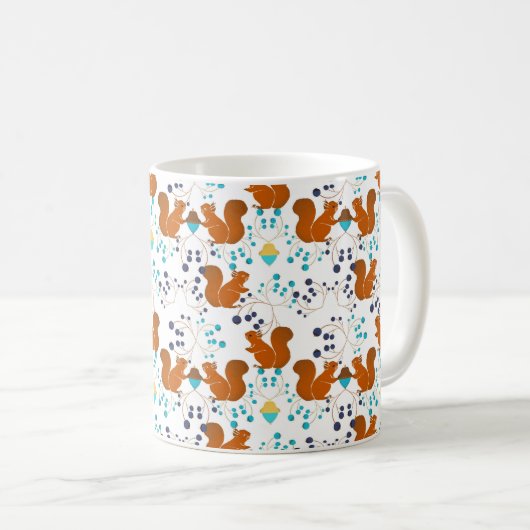 Eichhörnchen mit Eicheln Beeren Muster Koffiemok (Voorkant rechts)