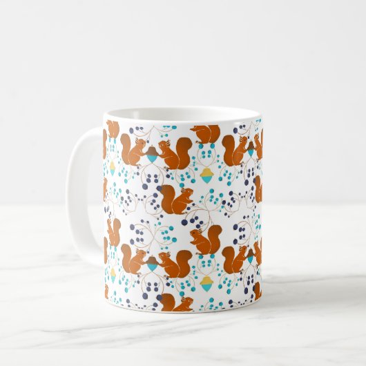 Eichhörnchen mit Eicheln Beeren Muster Koffiemok (Voorkant links)