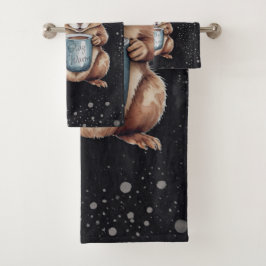 Eichhörnchen mit Tasse und Schnee „Stay Warm“ Bad Handdoek