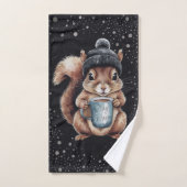Eichhörnchen mit Tasse und Schnee „Stay Warm“ Bad Handdoek (Handdoek)