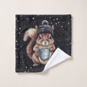 Eichhörnchen mit Tasse und Schnee „Stay Warm“ Bad Handdoek (Wasdoekje)