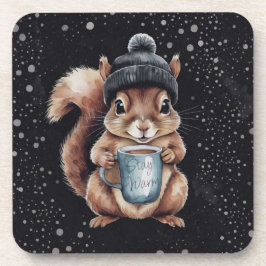 Eichhörnchen mit Tasse und Schnee „Stay Warm“ Bier Onderzetter