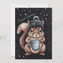 Eichhörnchen mit Tasse und Schnee „Stay Warm“