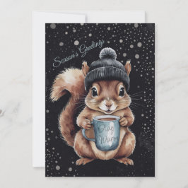 Eichhörnchen mit Tasse und Schnee „Stay Warm“  Feestdagenkaart