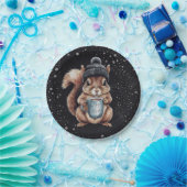 Eichhörnchen mit Tasse und Schnee „Stay Warm“ Papieren Bordje (Feest)