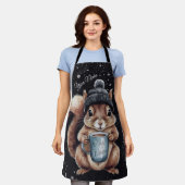 Eichhörnchen mit Tasse und Schnee „Stay Warm“ Schort (Gedragen)