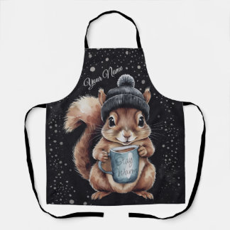 Eichhörnchen mit Tasse und Schnee „Stay Warm“ Schort