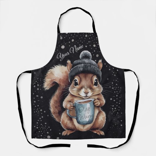 Eichhörnchen mit Tasse und Schnee „Stay Warm“ Schort (Voorkant)