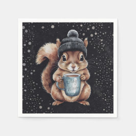Eichhörnchen mit Tasse und Schnee „Stay Warm“ Servet