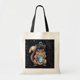 Eichhörnchen mit Tasse und Schnee „Stay Warm“ Tote Bag