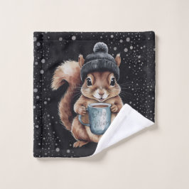 Eichhörnchen mit Tasse und Schnee „Stay Warm“ Washandje
