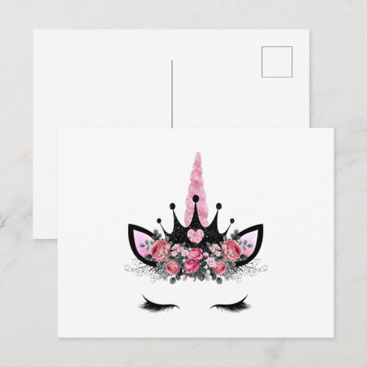 Eicornewimpers, Waterverf bloem, glitterhoorn Briefkaart (Voorkant / Achterkant)