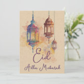 Eid Adha Mubarak Islamic Lanterns Card Kaart (Staand voorkant)