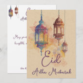 Eid Adha Mubarak Islamitische Lantaarns Kaart (Voorkant / Achterkant)