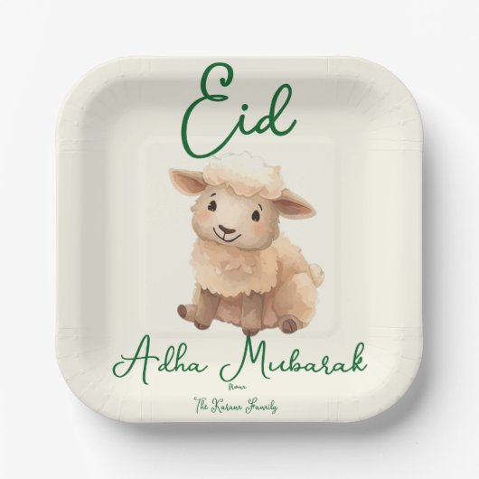 Eid  Al Adha Beige Cute Sheep Dinner  Papieren Bordje (Voorkant)