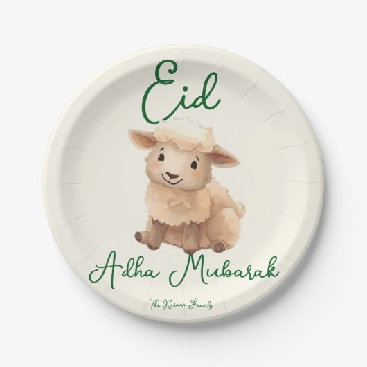 Eid  Al Adha Beige Cute  Sheep Dinner  Papieren Bordje (Voorkant)