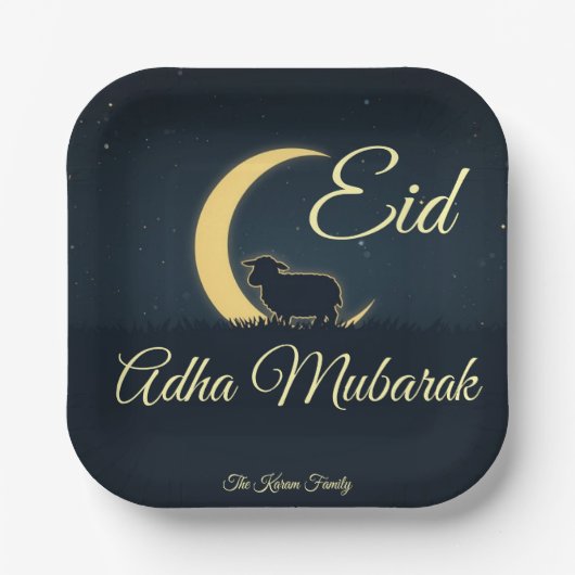Eid  Al Adha Dark Blue Sheep Dinner  Papieren Bordje (Voorkant)