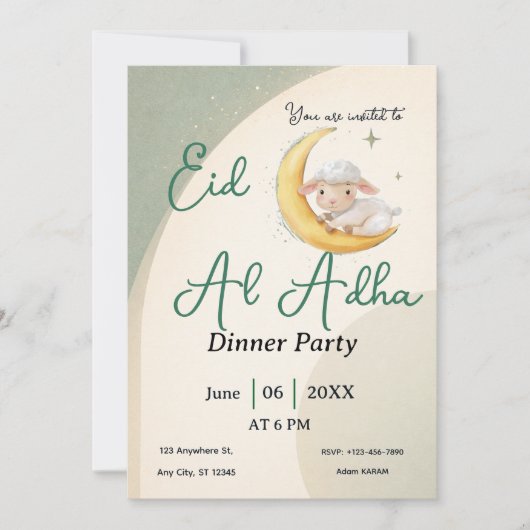 Eid  Al Adha Dusty Green Sheep  Card invitation Kaart (Voorkant)