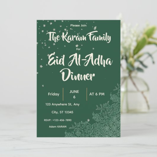 Eid Al-Adha Groene Diner Kaart (Staand voorkant)